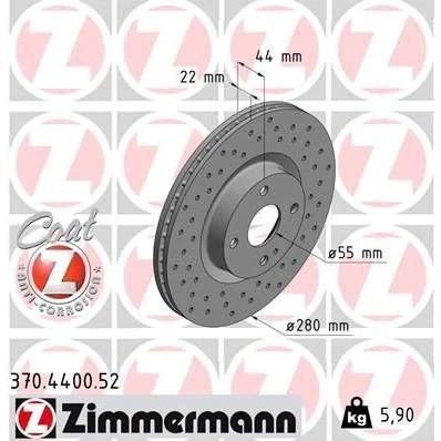 Billede af ZIMMERMANN SPORT COAT Z 370.4400.52 Bremseskiver 280 22 5/4 4 100 indvendigt ventileret, hullet coatet MAZDA: MX 5 IV, IV RF Targa