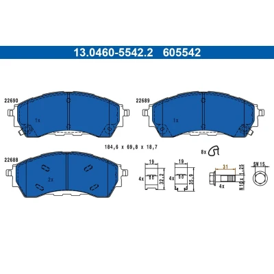 Billede af ATE 13.0460 5542.2 Bremseklodser med akustisk advarsel for slid bremsecaliperskruer tilbehør FORD: Ranger Mk3