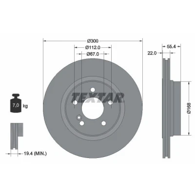 Billede af TEXTAR PRO 92176203 Bremseskiver 300 22 05/06 112 indvendigt ventileret coatet uden hjulbolte, hjulnav MERCEDES BENZ: E klasse Sedan