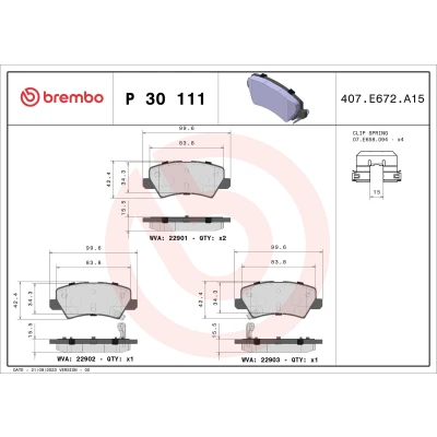 Billede af BREMBO P 30 111 Bremseklodser med akustisk advarsel for slid tilbehør KIA: Picanto II, III
