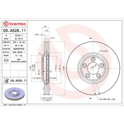 Billede af BREMBO COATED DISC LINE 09.A528.11 Bremseskiver 320 30 5 indvendigt ventileret coatet JAGUAR: S Type