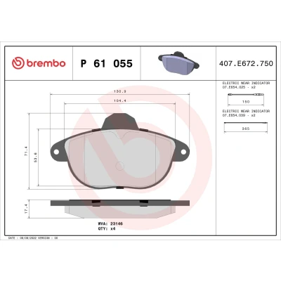 Billede af BREMBO P 61 055 Bremseklodser Inkl. slidadvarselskontakt uden tilbehør CITROËN: Xantia Hatchback, Stationcar
