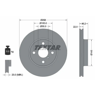 Billede af TEXTAR PRO 92164203 Bremseskiver 258 22 04/06 100 indvendigt ventileret coatet uden hjulbolte, hjulnav TOYOTA: Yaris III Hatchback