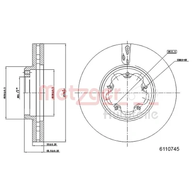 Billede af METZGER 6110745 Bremseskiver foraksel 288 33 5 111,1 indvendigt ventileret lakeret, Krydsslebet FORD: Tourneo Custom V362 Bus, Transit Van