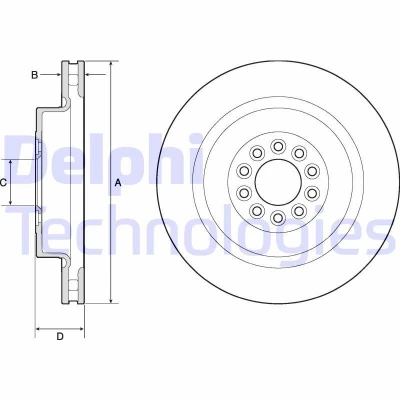 Billede af DELPHI BG9182C Bremseskiver 365 32 5 ventileret coatet højkarboniseret uden hjullejer, ABS sensorring JAGUAR: S Type