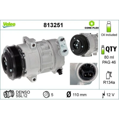 Billede af VALEO 813251 Kompressor 5SL12 12 PAG 46 R 134a med kompressorolie OPEL: Corsa D Hatchback