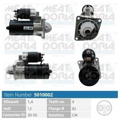 Billede af MEAT &amp; DORIA 5010002 Starter 12V 1,4kW 9 30 50 82mm OPEL: Vectra C Caravan, Insignia A Sports Tourer, Sedan, SAAB: 3 Stationcar, Sedan