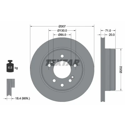 Billede af TEXTAR PRO 92203103 Bremseskiver 307 20 05/08 130 indvendigt ventileret coatet uden hjulbolte, hjulnav SSANGYONG: Rexton / 2, Kyron