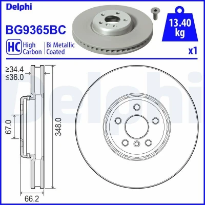 Billede af DELPHI bremseskive BMW: 5 Sedan, 3 Touring 36mm ventileret, todelt coatet højkarboniseret BG9365BC 34106880076,34107915322