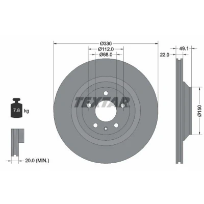 Billede af TEXTAR PRO 92132603 Bremseskiver 330 22 05/06 112 udvendig ventileret coatet uden hjulbolte, hjulnav AUDI: A6 C6 Avant, Sedan