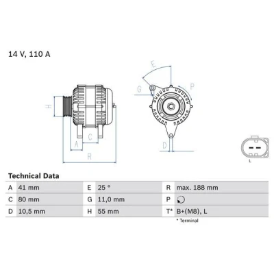 Billede af BOSCH 0 986 046 060 Generator 14V 110A FIAT: Ducato III Ladvogn / Chassis, Van, II IVECO: Daily V Van Stationcar