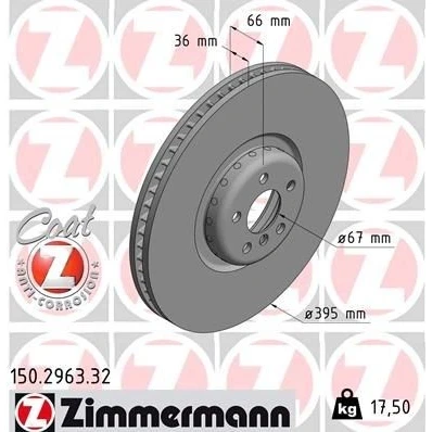 Billede af ZIMMERMANN 150.2963.32 Bremseskiver 395 36 6/5 5 112 indvendigt ventileret, todelt bremseskive coatet højkarboniseret BMW: X5, 7