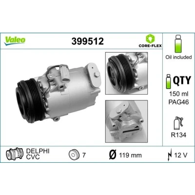 Billede af VALEO 399512 Kompressor CVC 12 PAG 46 R 134a med kompressorolie RENAULT: MEGANE 2 Kombi