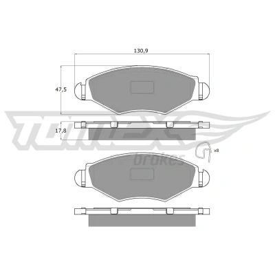Billede af TOMEX brakes TX 13 43 Bremseklodser foraksel med akustisk advarsel for slid tilbehør PEUGEOT: 206 Hatchback, 206+ SW