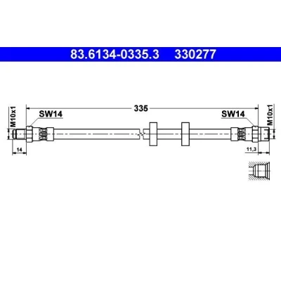 Billede af ATE 83.6134 0335.3 Bremseslange 335 M10x1 VOLVO: 740 Stationcar, V70 I, 960 II Sedan