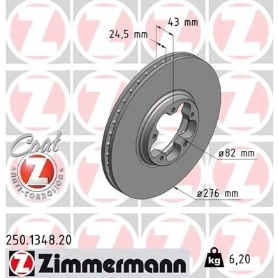Billede af ZIMMERMANN COAT Z 250.1348.20 Bremseskiver 276 24 5/5 5 100 indvendigt ventileret coatet FORD: Transit Mk5 Bus, Ladvogn/Chassis
