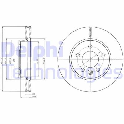 Billede af DELPHI BG4343C Bremseskiver 303 28 5 ventileret coatet ubehandlet uden hjullejer, ABS sensorring