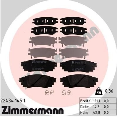 Billede af ZIMMERMANN 22434.145.1 Bremseklodser Billede svarer til leveringsomfang, med fjeder TOYOTA: C HR, Yaris Cross
