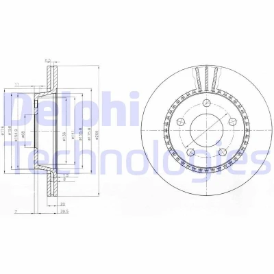 Billede af DELPHI BG2519 Bremseskiver 269 20 5 ventileret olieret ubehandlet uden hjullejer, ABS sensorring AUDI: A6 C4 Sedan, A8 D2, 100 C3 Sedan