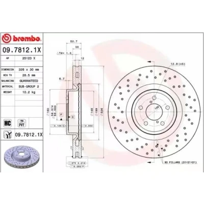 Billede af BREMBO XTRA LINE 09.7812.1X Bremseskiver 326 30 5 perforeret/indv. ventileret coatet højkarboniseret SUBARU: Impreza II Stationcar, Sedan