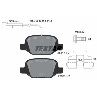 Billede af TEXTAR 2534701 Bremseklodser med indbygget slid advarselskontakt bremsecaliperskruer tilbehør FIAT: 500 Hatchback, 500X, C Cabriolet