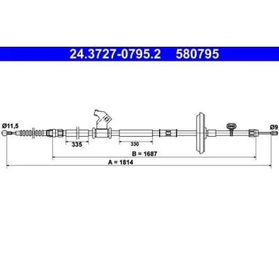 Billede af ATE 24.3727 0795.2 Håndbremsekabel 1814 OPEL: Astra J Hatchback, Sports Tourer