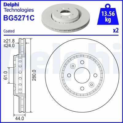Billede af DELPHI Bremseskive 280mm 24mm 4 ventileret BG5271C Bremseskiver, Skivebremser