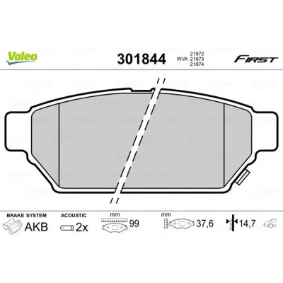 Billede af VALEO 301844 Bremseklodser FIRST bagaksel Inkl. slidadvarselskontakt uden anti knirke plade MITSUBISHI: Carisma Hatchback, Sedan