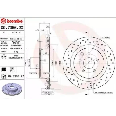 Billede af BREMBO XTRA LINE 09.7356.2X Bremseskiver 322 22 5 perforeret/indv. ventileret coatet højkarboniseret NISSAN: 350Z Coupe