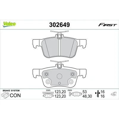 Billede af VALEO 302649 Bremseklodser bagaksel Ekskl. slidadvarselskontakt med anti knirke plade FORD: Mondeo 5 Kombi, KUGA 2, S Max Mk2, FORD USA: Edge Mk2