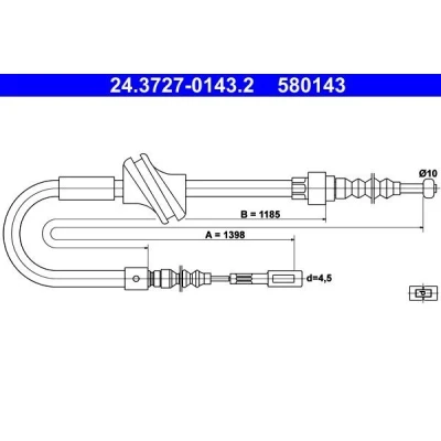 Billede af ATE 24.3727 0143.2 Håndbremsekabel 1398 AUDI: Coupe B3