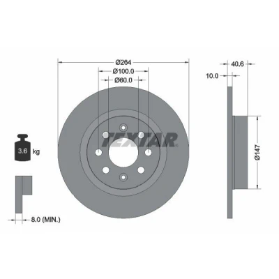 Billede af TEXTAR PRO 92145903 Bremseskiver 264 10 04/08 100 fuldstændigt coatet uden hjulbolte, hjulnav FIAT: Grande Punto Hatchback, Evo Hatchback