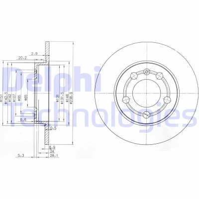 Billede af DELPHI BG3738 Bremseskiver 239 9 5 fuldstændigt olieret ubehandlet uden hjullejer, ABS sensorring VOLKSWAGEN: Golf 4, Bora Sedan, 4 Variant