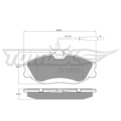 Billede af TOMEX brakes TX 11 62 Bremseklodser foraksel Inkl. slidadvarselskontakt PEUGEOT: 406 Coupe, Sedan, 306 Hatchback, CITROËN: Xsara Coupe
