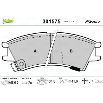 Billede af VALEO 301575 Bremseklodser FIRST foraksel Inkl. slidadvarselskontakt uden anti knirke plade HYUNDAI: Atos