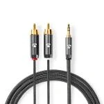 Billede af Stereo Audio kabel 3.5 mm Hanstik 2x RCA Guldplateret 5.00 m Runde Grå / Metal Cover Window Box