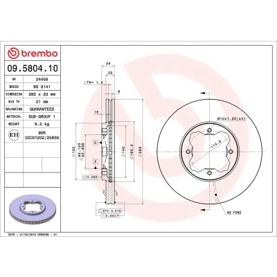 Billede af BREMBO 09.5804.10 Bremseskiver 282 23 4 indvendigt ventileret
