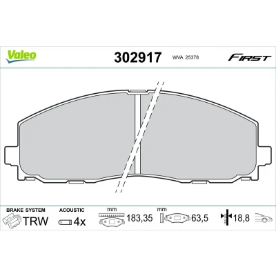 Billede af VALEO 302917 Bremseklodser foraksel Inkl. slidadvarselskontakt uden skruer, anti knirke plade LANCIA: Voyager, DODGE: Journey MPV