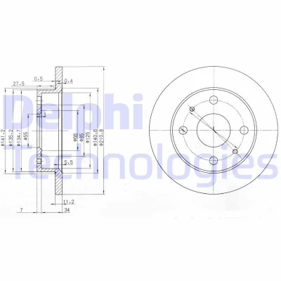 Billede af DELPHI BG3561 Bremseskiver 211 11 4 fuldstændigt olieret ubehandlet uden hjullejer, ABS sensorring DAIHATSU: CUORE 6