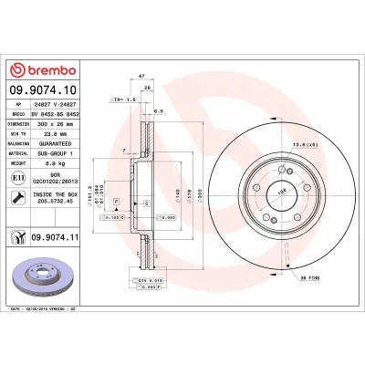 Billede af BREMBO COATED DISC LINE 09.9074.11 Bremseskiver 300 26 5 indvendigt ventileret coatet med skruer RENAULT: LAGUNA 2