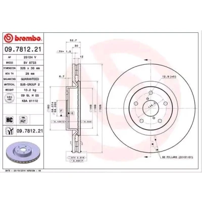 Billede af BREMBO COATED DISC LINE 09.7812.21 Bremseskiver 326 30 5 indvendigt ventileret coatet højkarboniseret SUBARU: Impreza III Hatchback