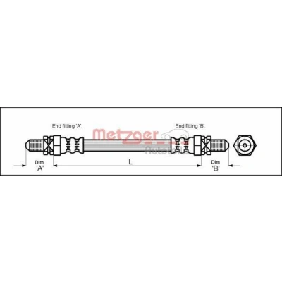 Billede af METZGER 4113254 Bremseslange 295 M10 x 1 FORD: Sierra Mk2 Sedan, Hatchback