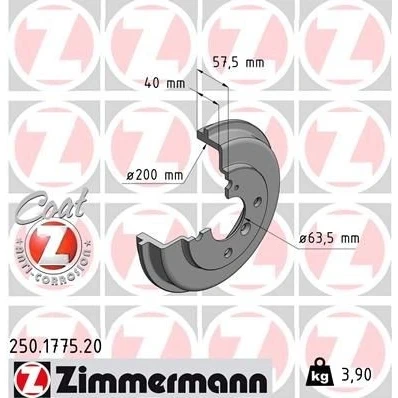Billede af ZIMMERMANN COAT Z 250.1775.20 Bremsetromler 244 FORD: FIESTA 6