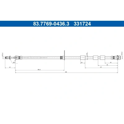 Billede af ATE 83.7769 0436.3 Bremseslange 430mm M10x1mm FORD: Ecosport Mk2 1.0 EcoBoost, 1.5 Ti, TDCi, 2.0 4x4, Ti VCT, TDCi EcoBlue