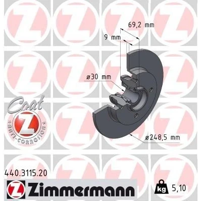 Billede af ZIMMERMANN Bremseskive PEUGEOT: 208 I Hatchback, 207 2008 Stationcar, CITROËN: C3 II, C4 II Cactus, III, OPEL: Crossland X 440.3115.20