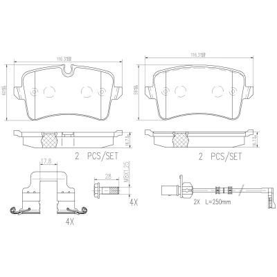 Billede af BREMBO P85120NX Bremseklodser Inkl. slidadvarselskontakt med bremsecaliperskruer, anti knirke plade tilbehør