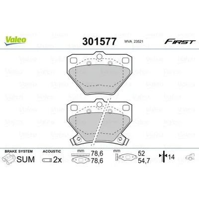 Billede af VALEO 301577 Bremseklodser FIRST bagaksel Inkl. slidadvarselskontakt uden anti knirke plade TOYOTA: Corolla IX Hatchback, Yaris I Hatchback