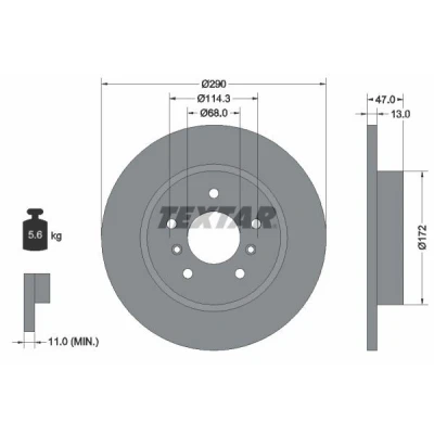 Billede af TEXTAR PRO 92274003 Bremseskiver 290 13 05/07 114,3 fuldstændigt coatet uden hjulbolte, hjulnav RENAULT: Megane 4, Kadjar, NISSAN: Qashqai 2