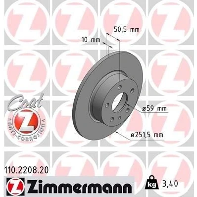 Billede af ZIMMERMANN COAT Z 110.2208.20 Bremseskiver 252 10 6/5 5 98 fuldstændigt coatet ALFA ROMEO: 156 Sportwagon, 147, Sedan, LANCIA: DELTA 1
