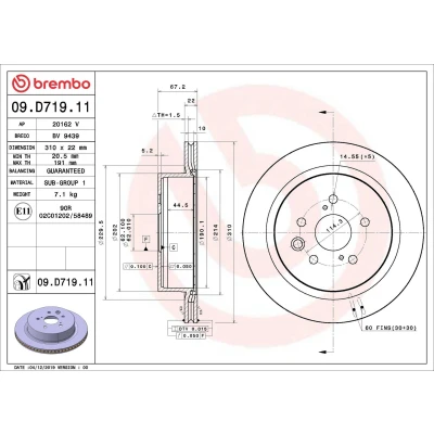 Billede af BREMBO 09.D719.11 Bremseskiver 310 22 5 indvendigt ventileret coatet